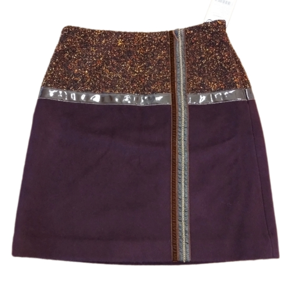 Silk Cashmere Burgundy Wool Tweed Mini Skirt - Worth New York